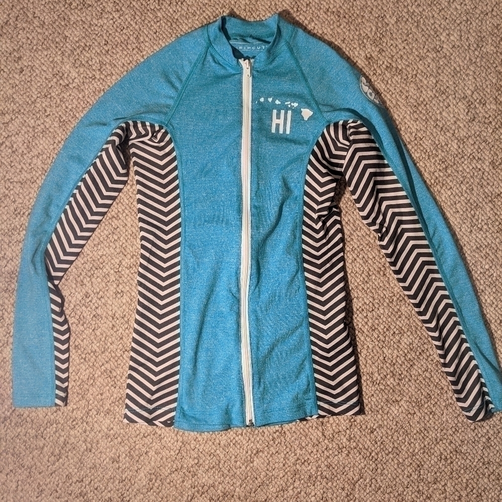 SALE 4/$25 RIPCURL zip front UV rash gard, xs
